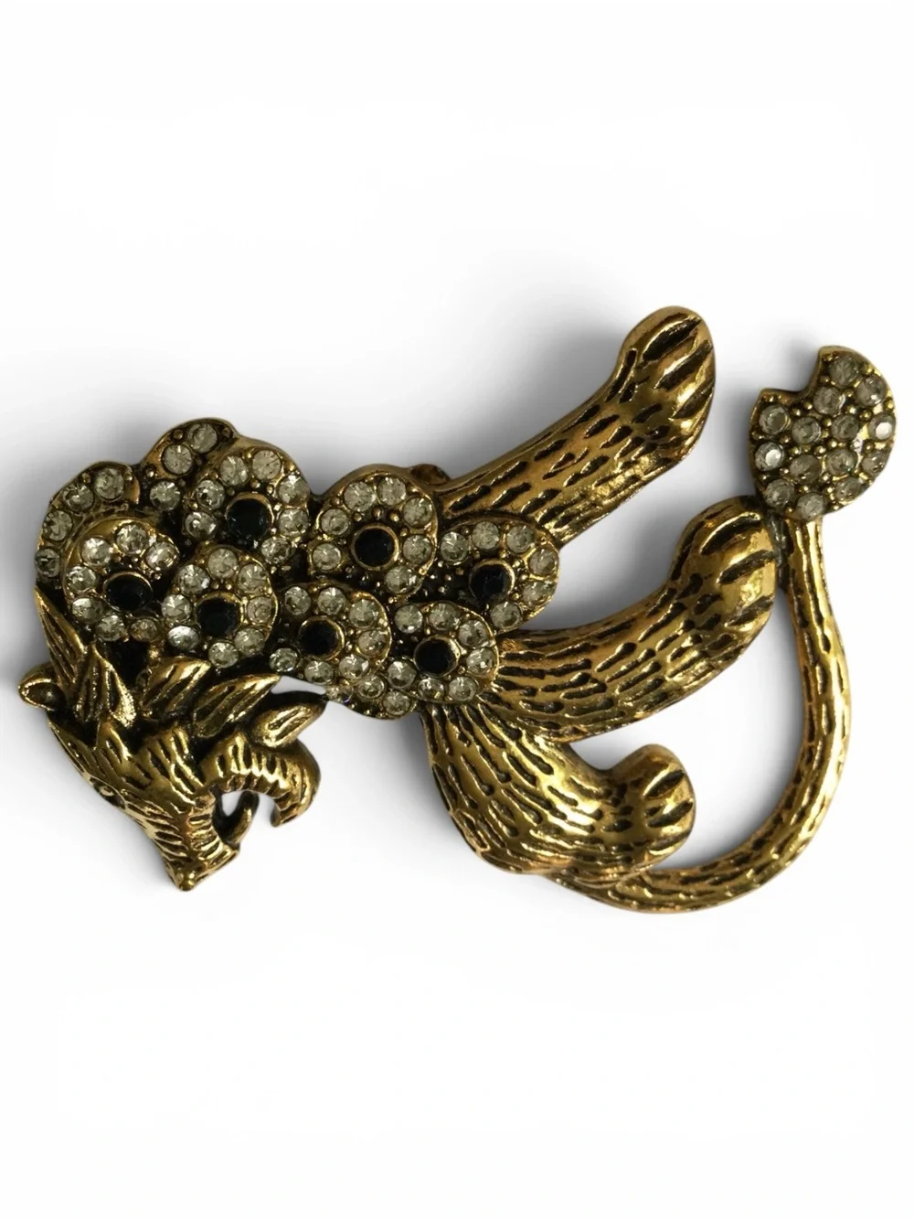 Fierce Gold‑Tone Lion Brooch • Rhinestone Mane • Statement Pin - Picture 8 of 10